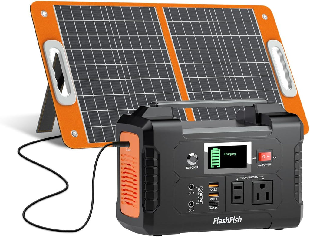 Solar Generator With Solar Panel Included, FF Flashfish 151Wh Portable Power Station+60W Solar Panel(DC/USB-A/USB-C