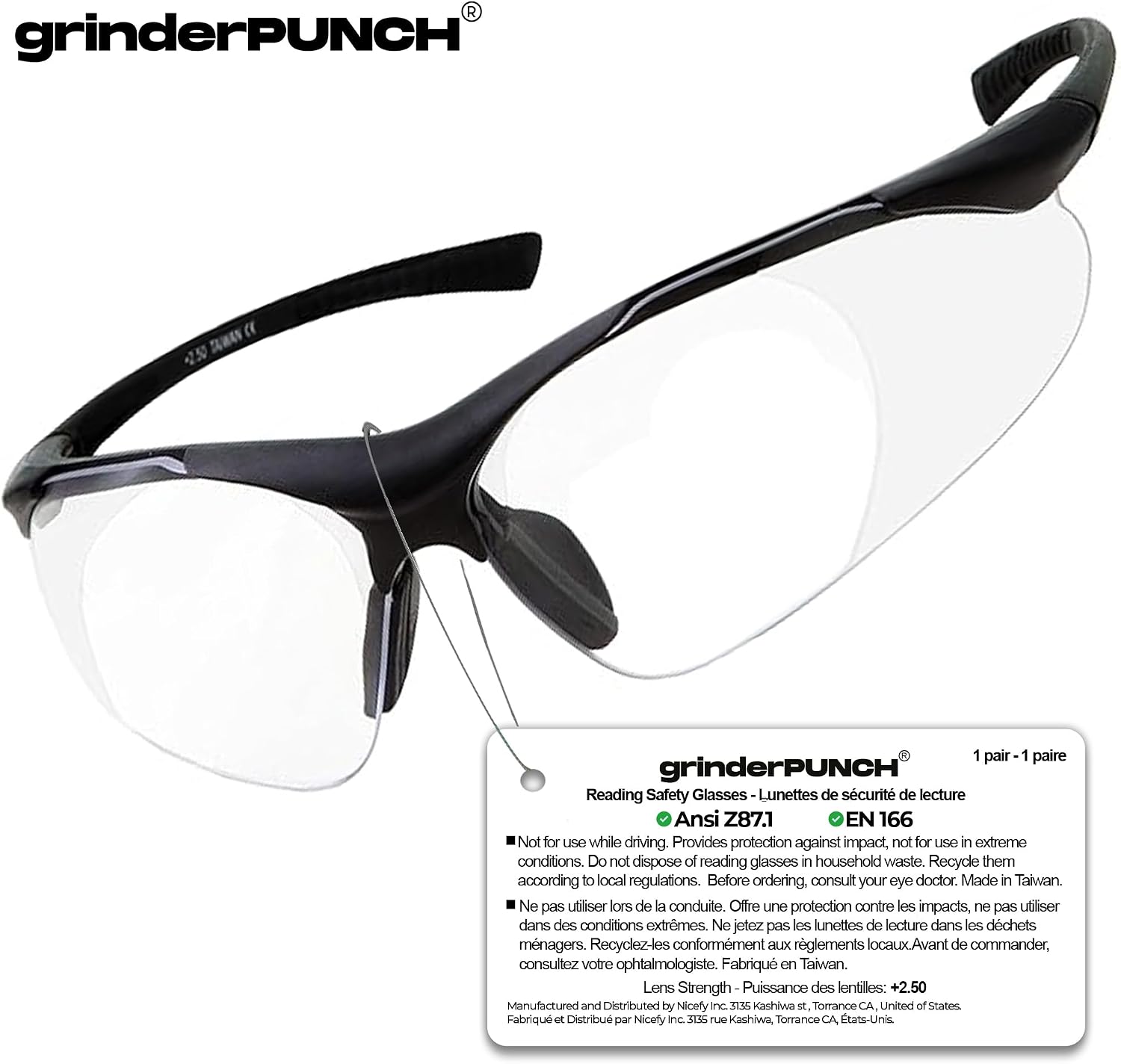 ANSI Z87 Magnifying Safety Glasses Readers Reading Men Women | ANSI Z87 Impact Resistant, Full Lens Magnifying Safety
