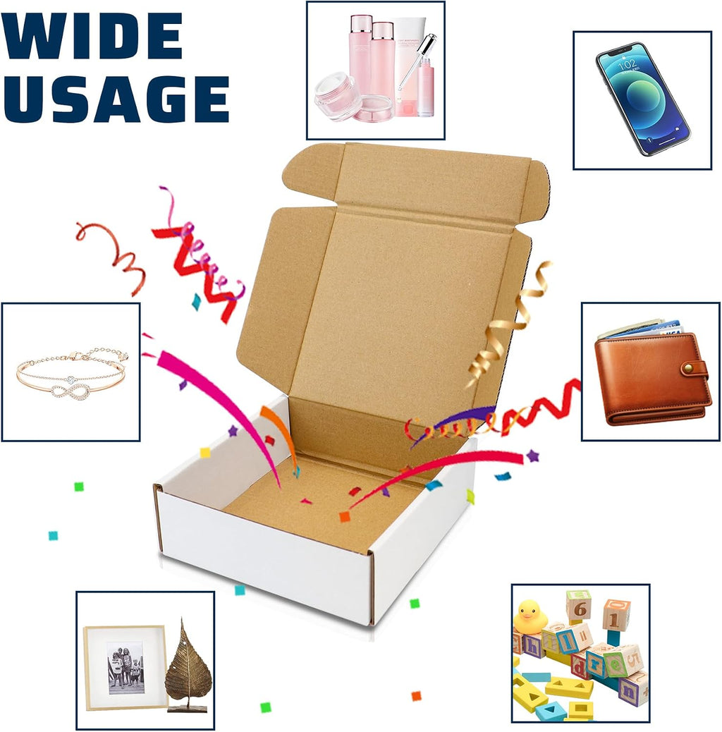 Shipping Boxes Set of 25, 8" x 6" x 2" White Corrugated Cardboard Box, Mailer Boxes for Packaging, Mailing