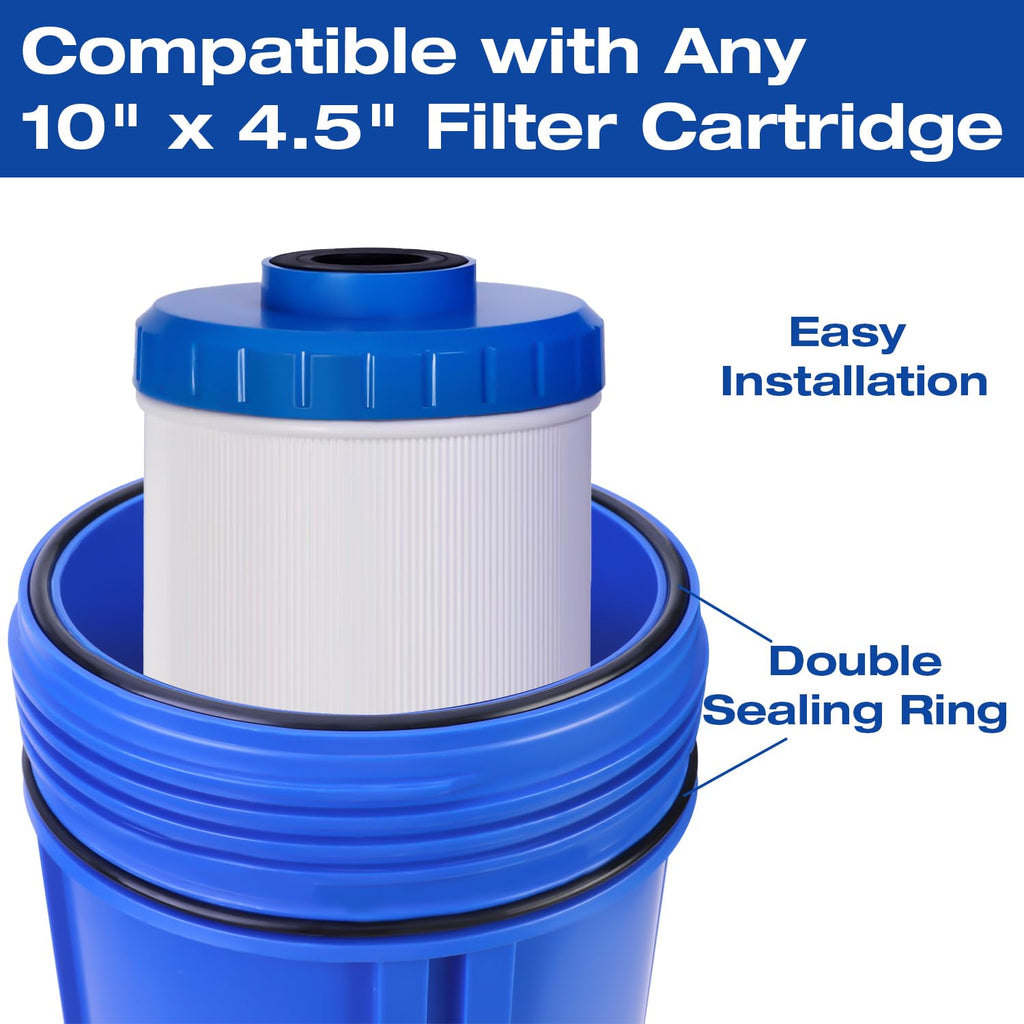 Iron Water Filter for Well Water, 10" x 4.5" Water Filter Housing with Iron Filter Cartridge,1" Brass NPT Port