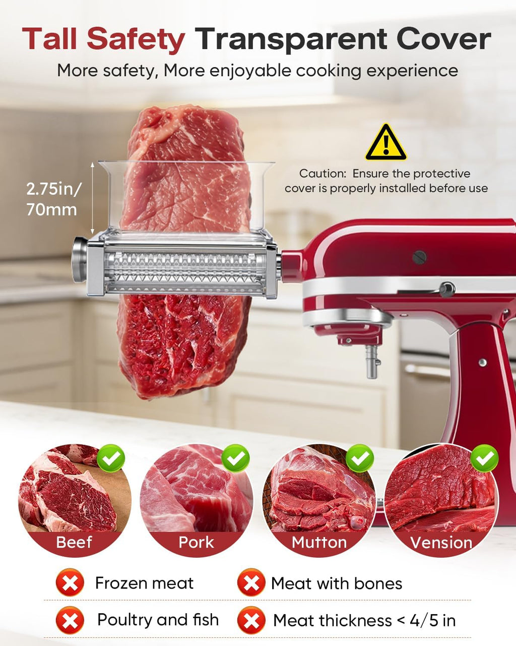 3-Adjust Stainless Steel Meat Tenderizer Attachment for KitchenAid Mixer