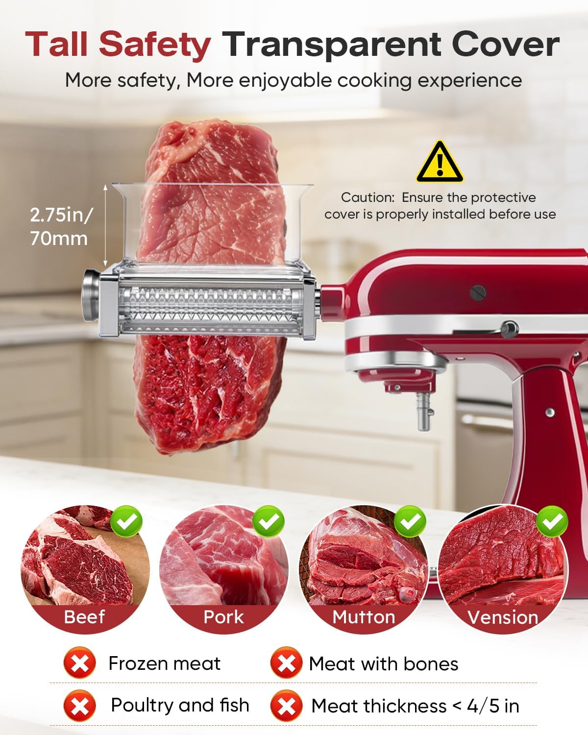 3-Adjust Stainless Steel Meat Tenderizer Attachment for KitchenAid Mixer