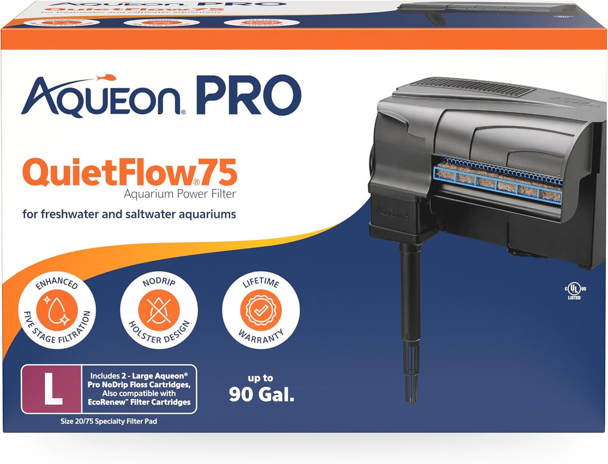 PRO QuietFlow Aquarium Power Filter Size 75, Up to 90 Gallons