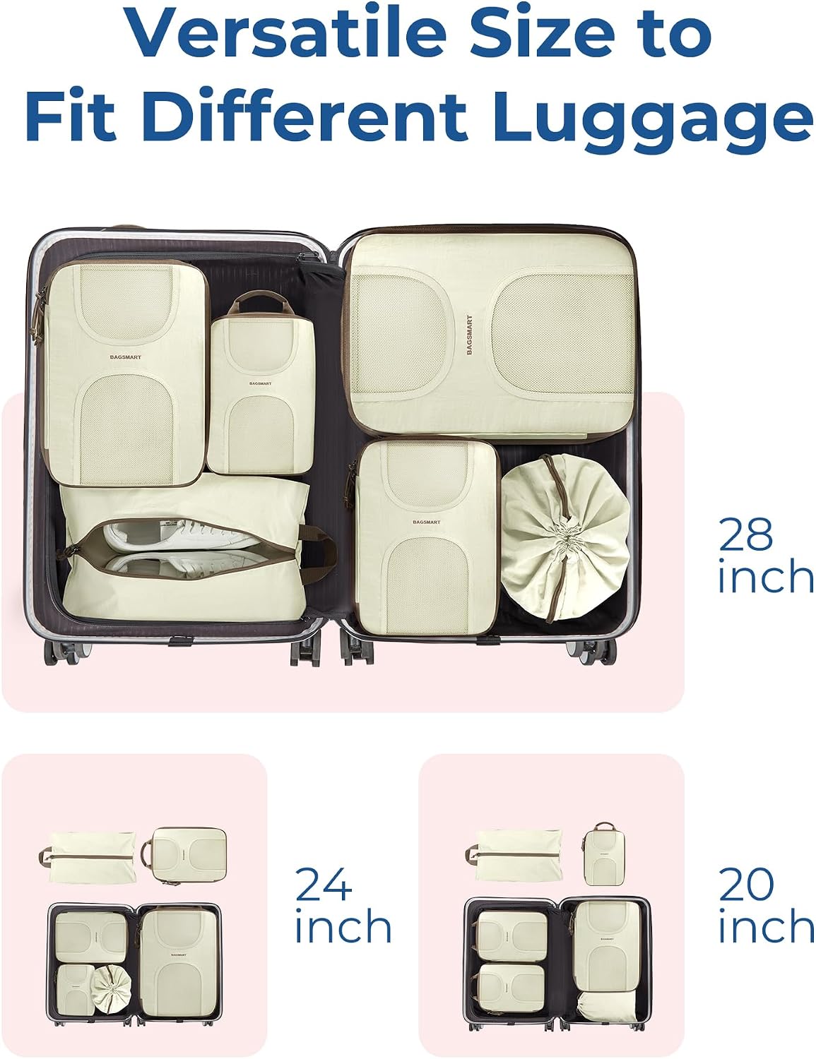 6 Set Compression Packing Cubes, Travel Luggage Organizer Bags