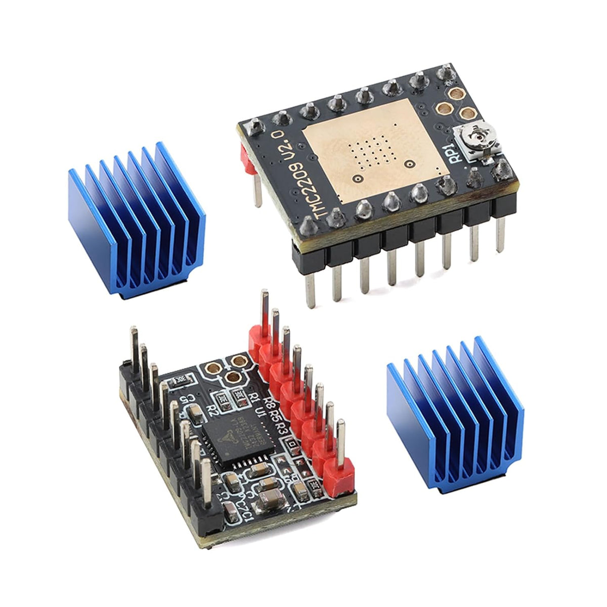 2Pcs TMC2209 Stepper Motor Driver Module Ultra-Quiet 3D Printer Accessory with Heat Sink Red Pin 1.2A Current