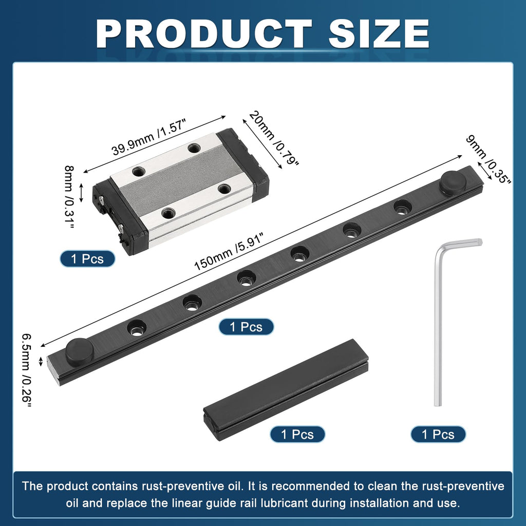 uxcell 1Pcs MGN9 150mm Linear Sliding Rail Guide with MGN9H Sliding Block