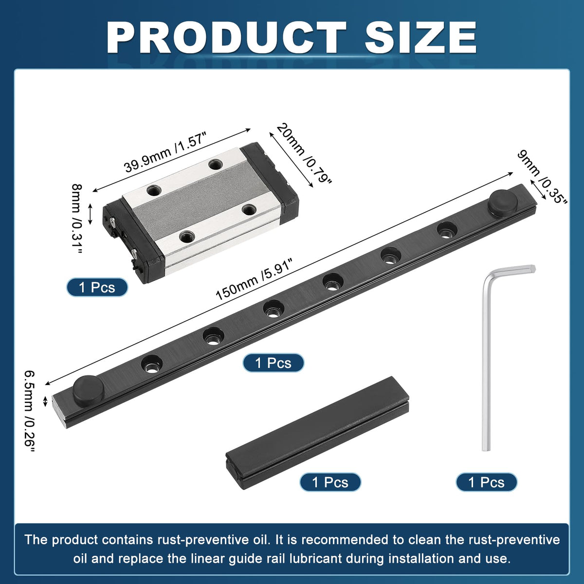 uxcell 1Pcs MGN9 150mm Linear Sliding Rail Guide with MGN9H Sliding Block