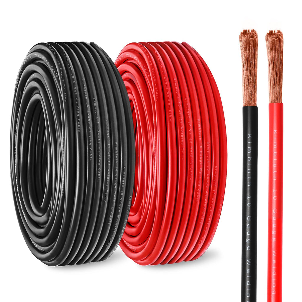 10 Gauge Battery Cable Copper Wire, 50FT Red + 50FT Black