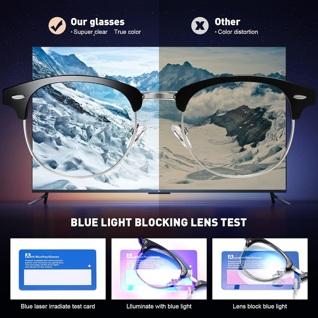 Blue Light Blocking Glasses Anti Eyestrain Computer Gaming Glasses | Vintage Half Frame UV Clear Lens for Women Men