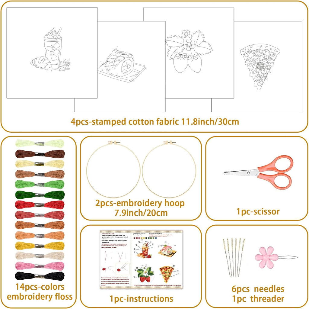 4 Set Strawberry Embroidery Kit with Hoops for Adult Beginners | Food/Drink Needlepoint Craft Kits Complete DIY