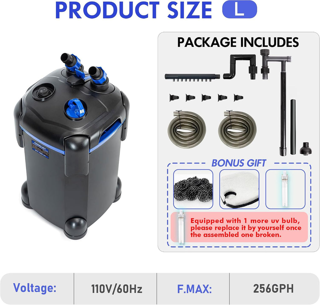 Ultra-Quiet Canister Filter for Large Fish Tanks and Aquariums