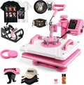 Heat Press 12x15, 5 in 1 Heat Press Machine 360° Swing Away, Pink Sublimation Heat Press Digital Heat Transfer with