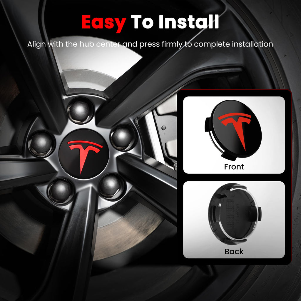 4 Pack Wheel Center Caps and Valve Caps Compatible with Tesla