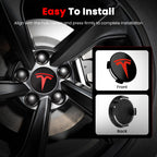 4 Pack Wheel Center Caps and Valve Caps Compatible with Tesla