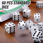 60 Pieces Standard Dice, 16mm Bulk White Opaque Black Pips Six Sided Dice Set