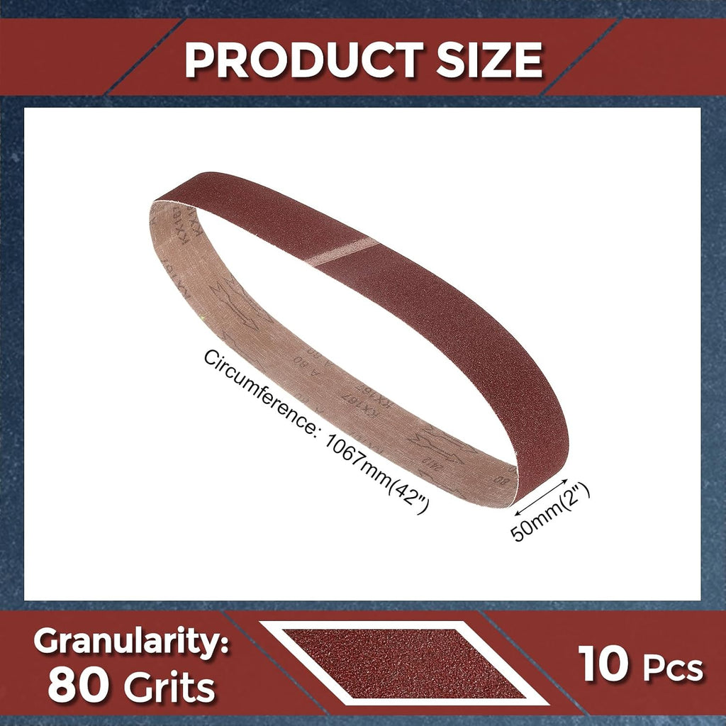 10 Pcs Sanding Belts 2 x 42 Inch 80 Grit Aluminum Oxide