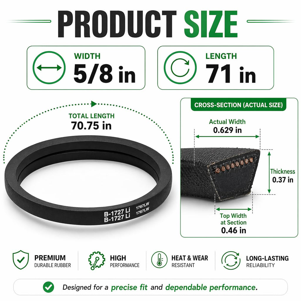 954-04249A Lower Drive Belt Replacement for MTD, Troy-Bilt Pony, TB42 7-Speed, Craftsman T110 T100 LT1500 LT2000 Riding Mower, Replaces 754-04249 754-04249A 954-04249, 5/8" x 70.75" Transmission Belt