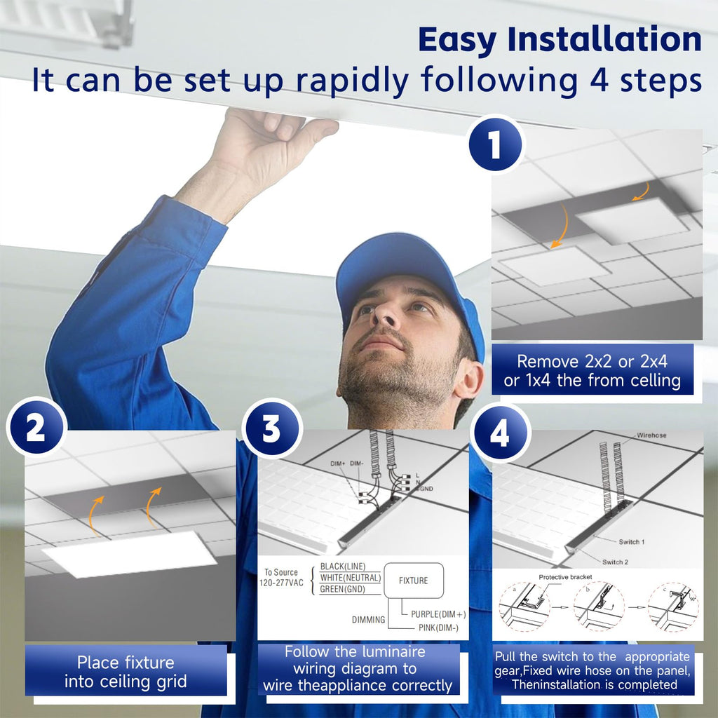 2x4 LED Flat Panel Light LED Drop Ceiling Light Fixture, 5 CCT 5000K Adjustable & 5 Wattage Selectable Recessed