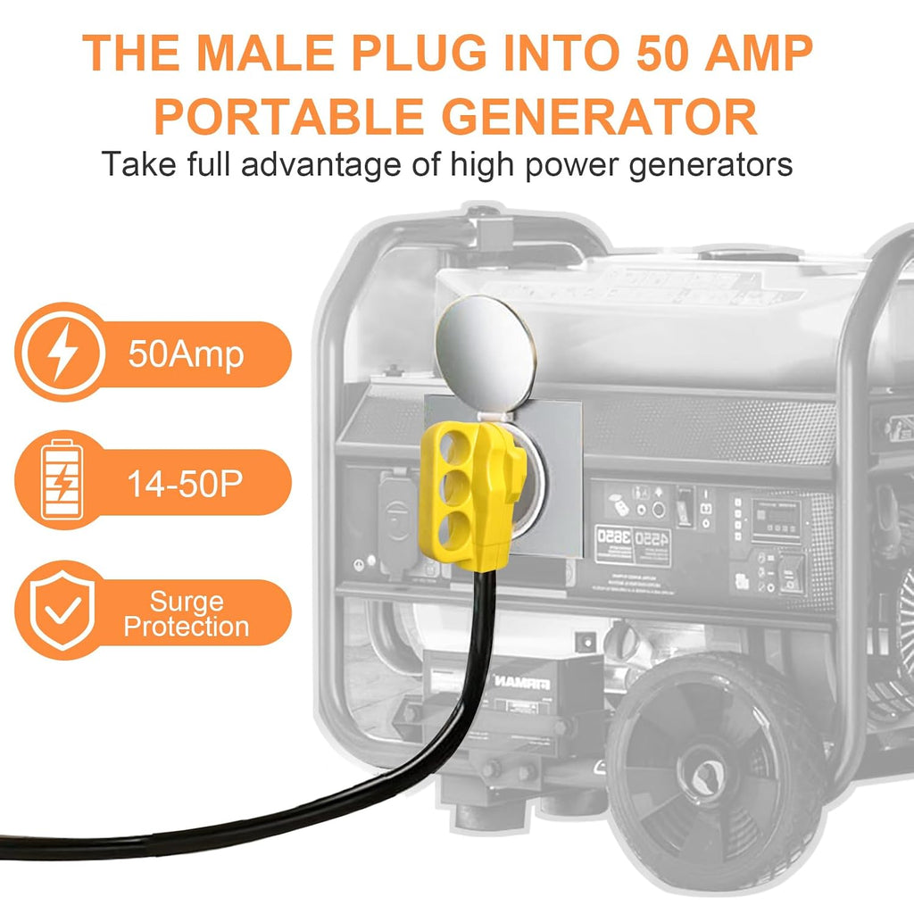 10ft NEMA 14-50P to L14-30R Generator Transfer Switch Adapter Cord | 240V/120V 50 Amp Male to 30 Amp Female Twist