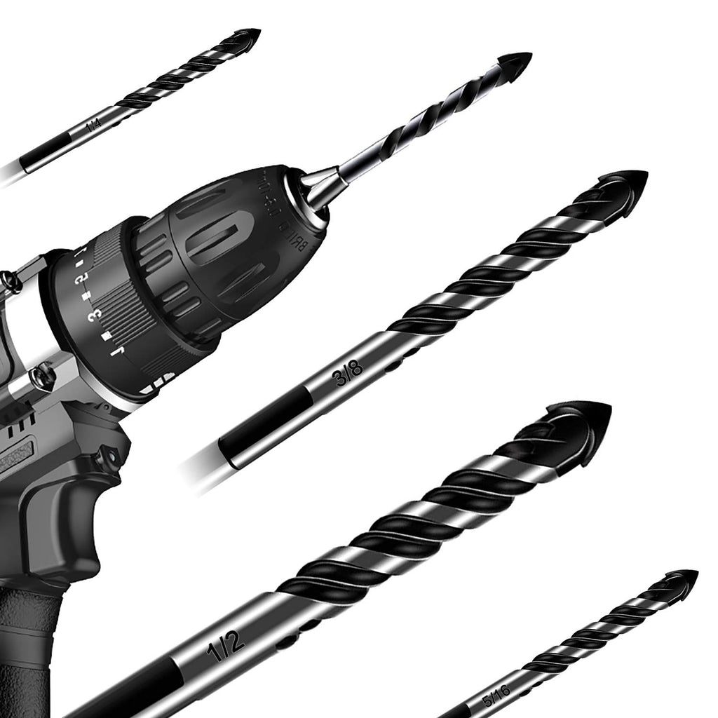 10-Piece Masonry Drill Bit Set for Concrete Tile Glass Ceramic Brick,1/8 to 1/2 Inch Drilling Bits with Triangle