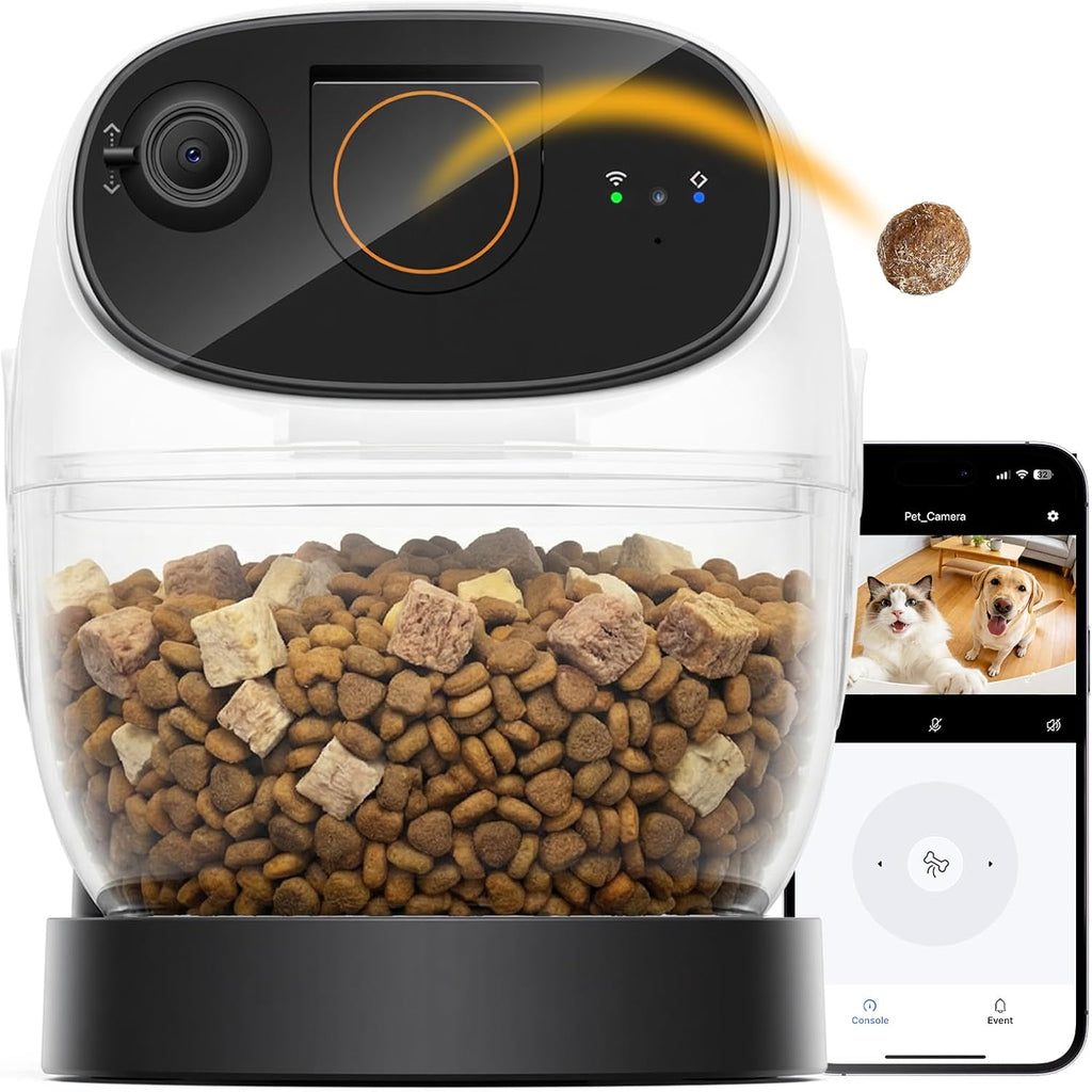 2026 3K Pet Camera Treat Dispenser, 32ft Remote Tossing for Dogs & Cats – Reduces Separation Anxiety, 360° View