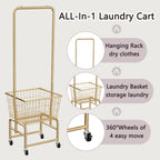 Rolling Laundry Cart with Wheels, Laundry Hamper Basket Organizer with Clothes Hanging Rack, Wire Storage Cloth Shelf