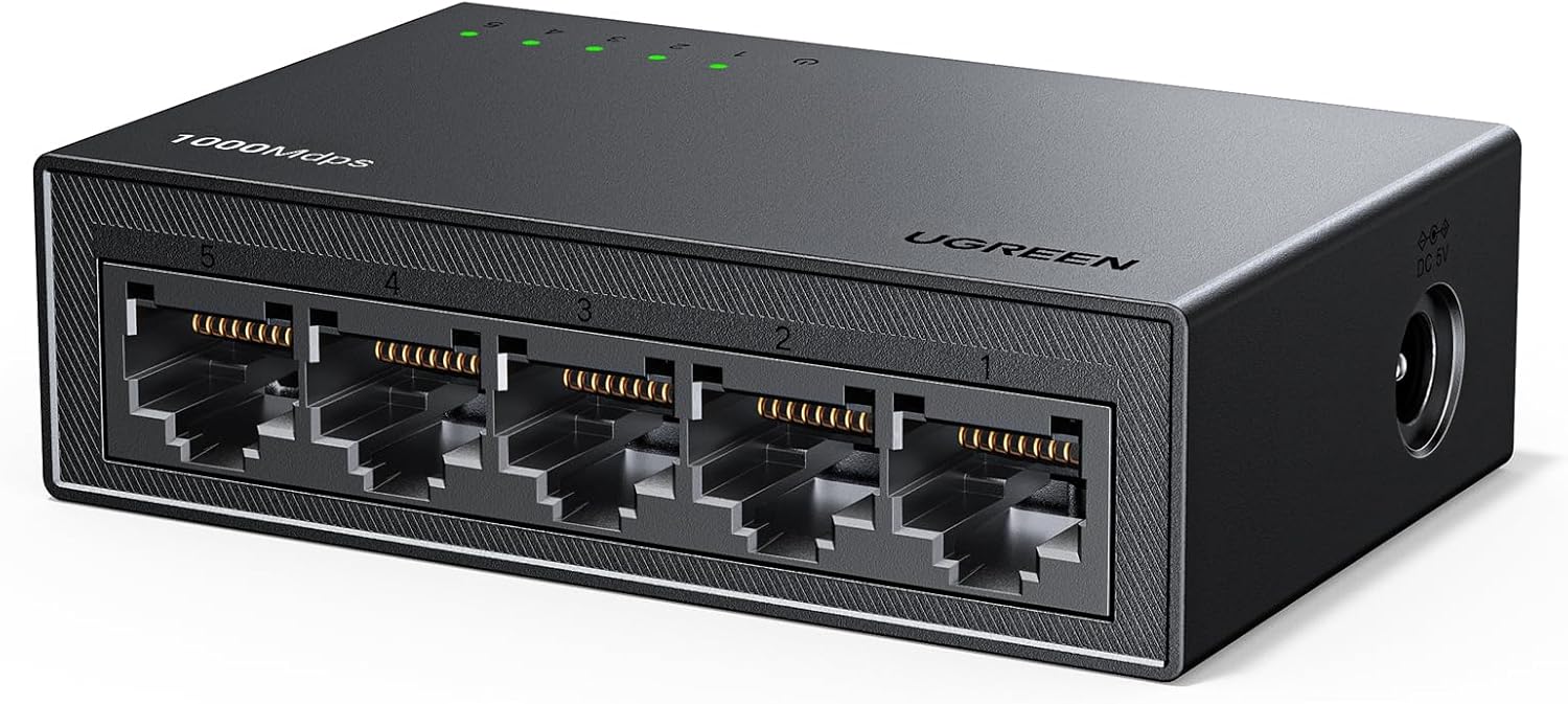 Ethernet Switch, 5 Port Gigabit Plug & Play Ethernet Splitter | Wall Mount & Desktop Network Switch Hub, Unmanaged