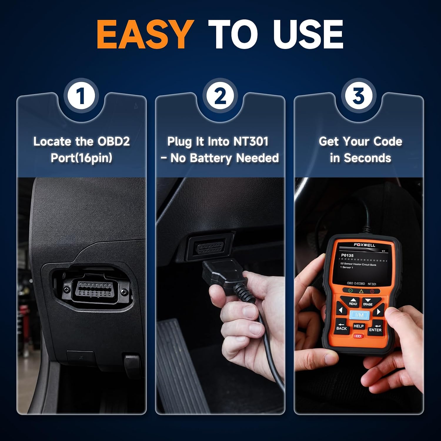 NT301 OBD2 Scanner Live Data Professional Mechanic OBDII Diagnostic Code Reader Tool for Check Engine Light