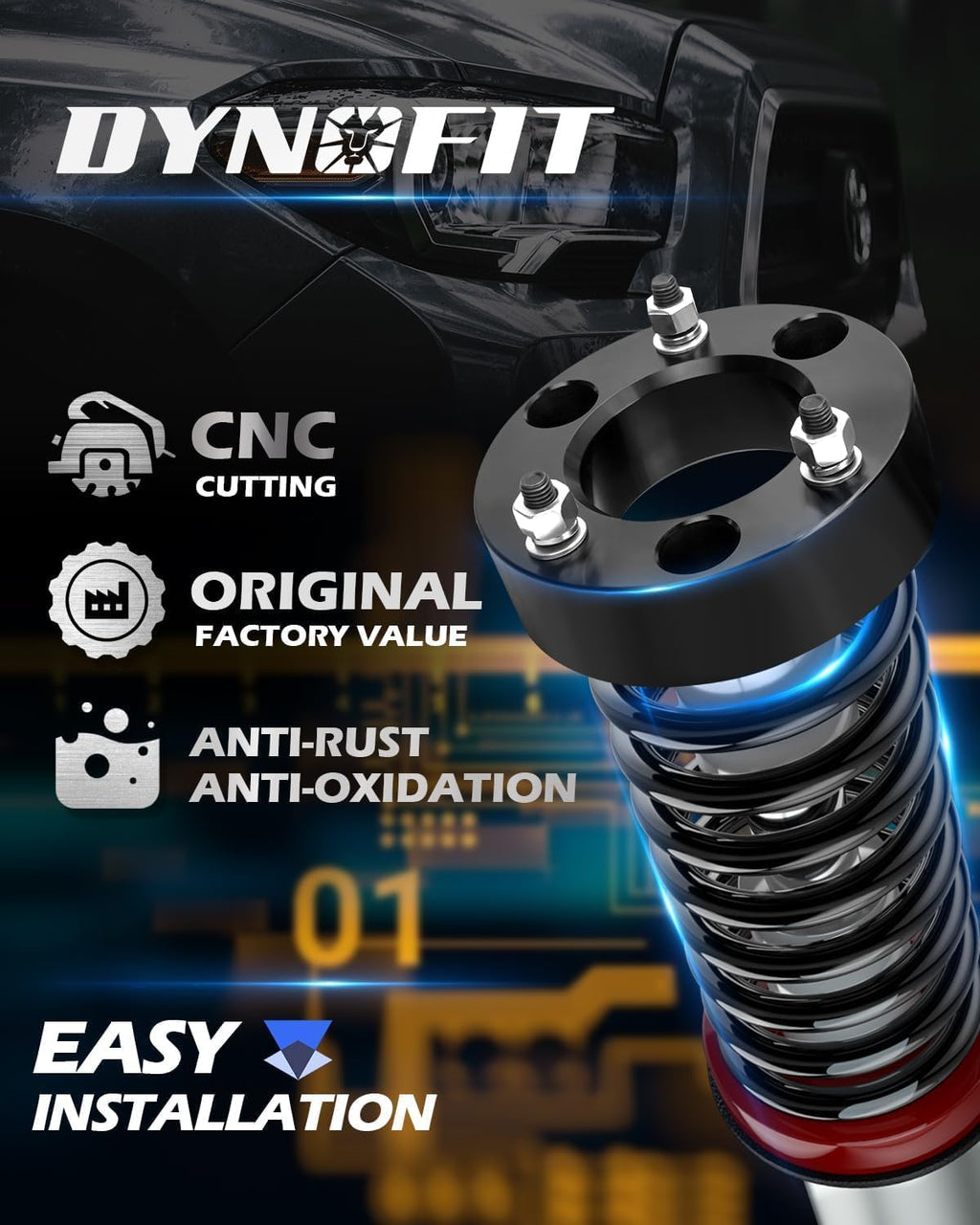 Dynofit 2.5" Lift Leveling Kit for 2004-2026 Ford F150 4WD/2WD & 2003-2018 Expedition | Front Forged Strut Spacer Suspension Kit for Shock Absorber