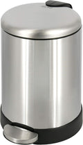 Small Trash Can, 1.2 Gallon | Round Stainless Steel Garbage Bin with Soft Close Lid & Step Foot Pedal | Metal Waste