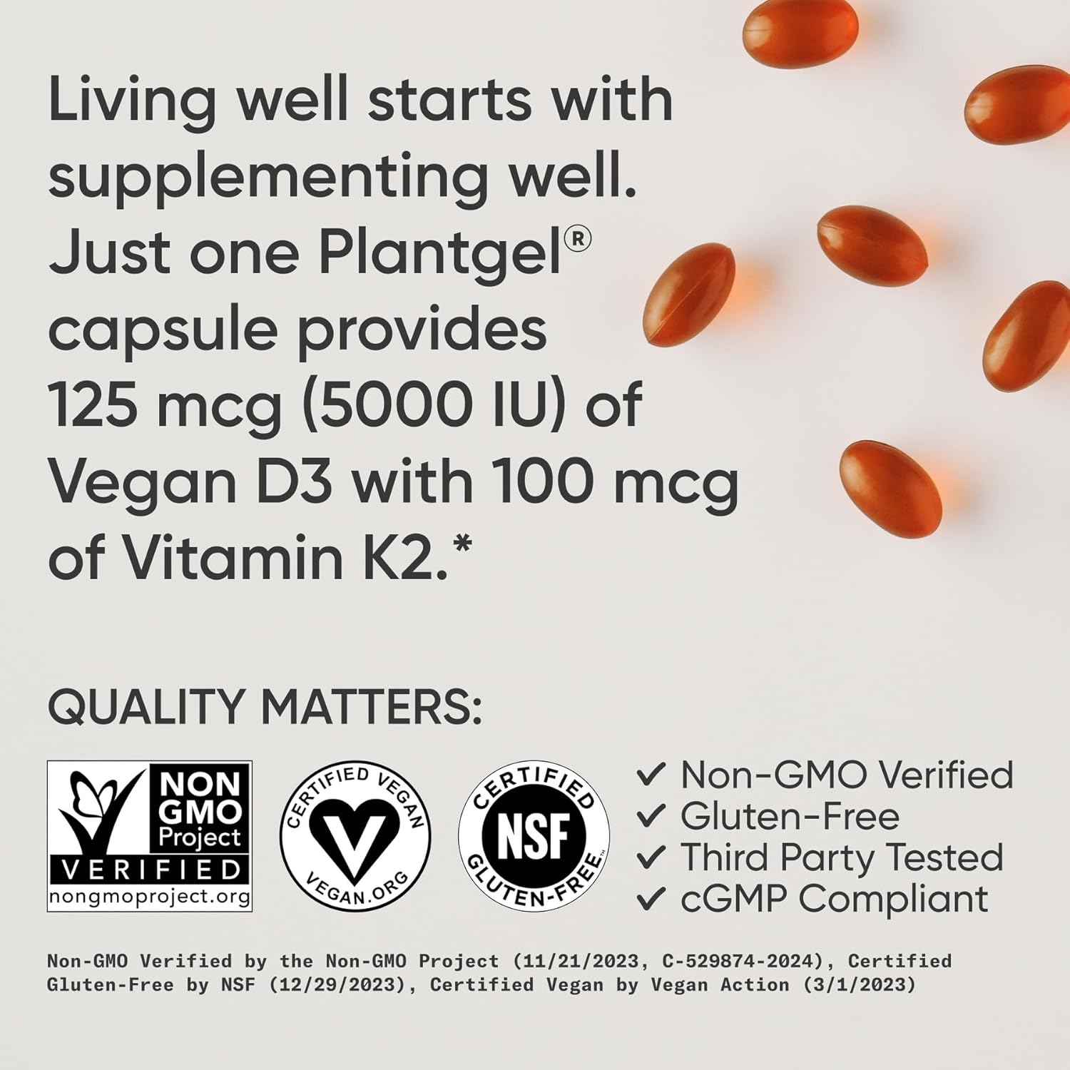 Vitamin D3 + K2 w/ Coconut Oil - Vegan Vitamin D 5000iu & Mk7 Vitamin K 100mcg for Bone & Immune Support - Vegan