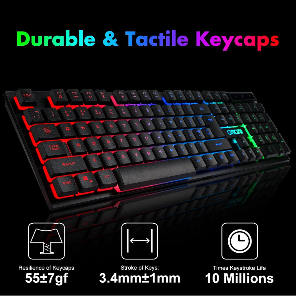 Gaming Wireless Keyboard and Mouse RGB Backlit Rechargeable Battery Gamer | Mechanical Feel Anti-ghosting with Side