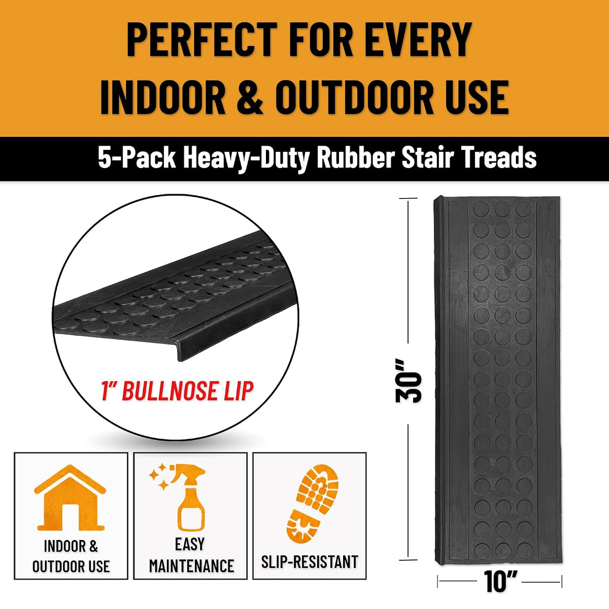 Outdoor Bullnose Stair Treads – Coin Heavy-Duty Non Slip Stair Mats – Strong Grip for Concrete, Brick & Textured