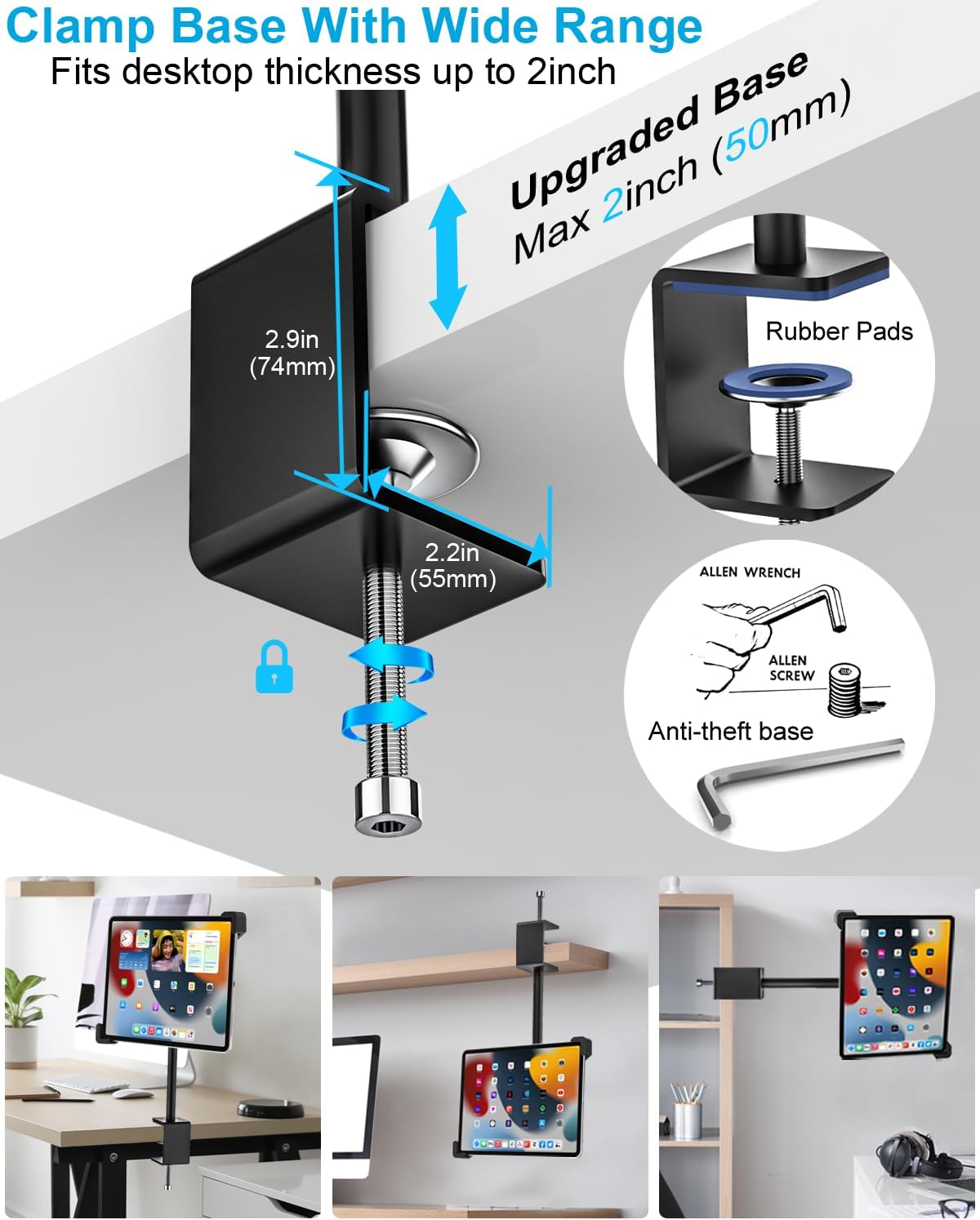 Anti-Theft Desktop Tablet Kiosk Stand - [Dual Security Lock] 360° Swivel Locking iPad POS Mount Holder for 7-11" iPad