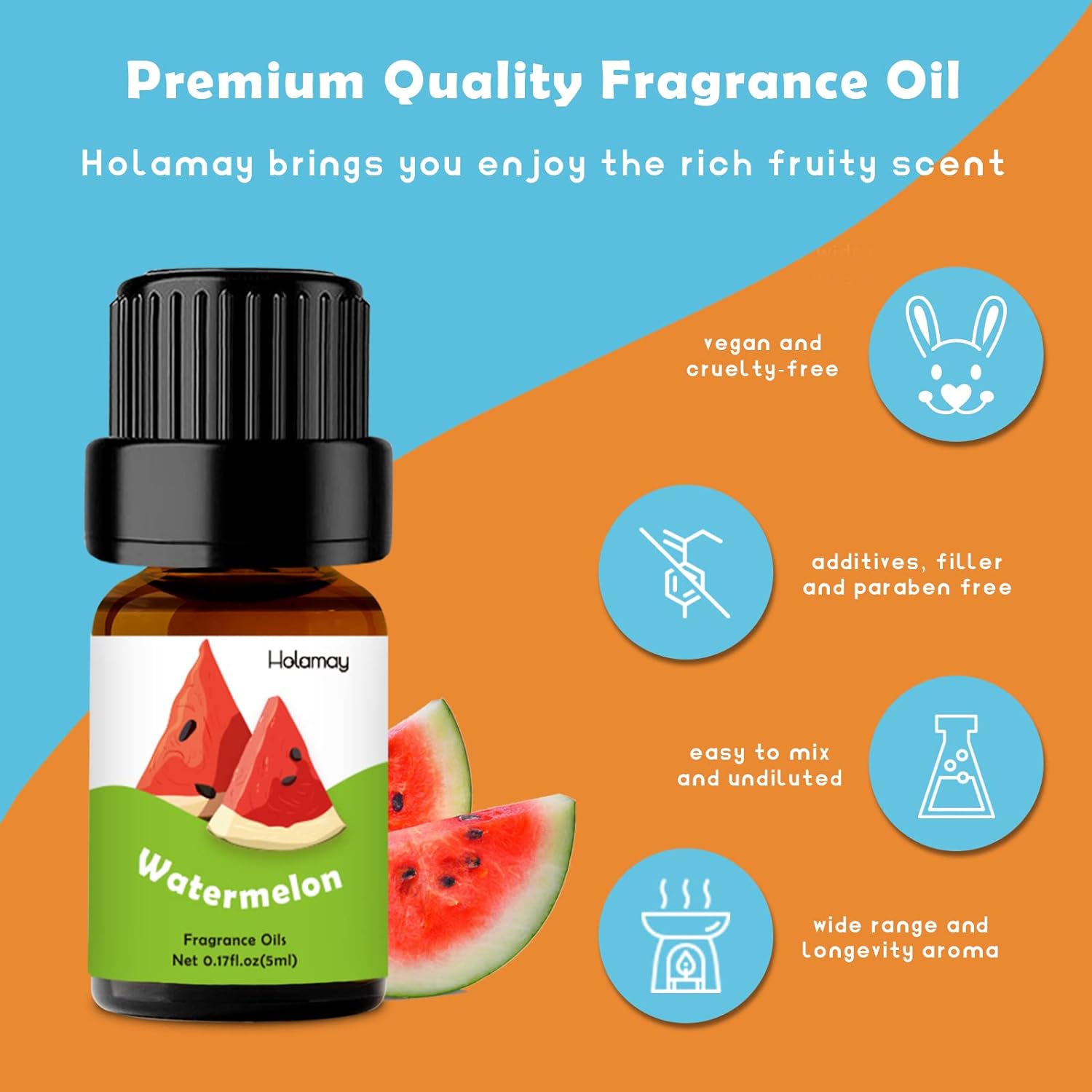 Fruity Fragrance Oil, Holamay Premium Fruit Essential Oils for Diffuser, Candle Soap Making Scents, 10x5ml, Coconut