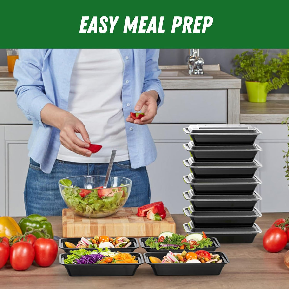 50 Pack (100-Piece) 28 oz Meal Prep Containers Reusable with Lids
