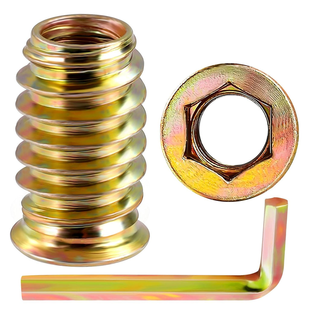 M10 x 25mm Threaded Inserts for Wood, Nut Inserts, Hex Drive, 15 PCS