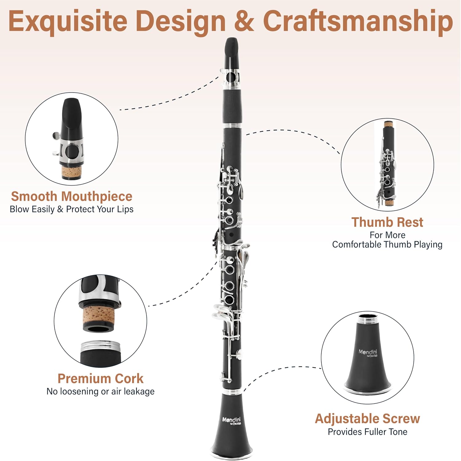 Ebonite Bb Clarinet Kit for Beginner - Black | B Flat Clarinet Kit with 10 Reeds, Mouthpiece, Cork Grease, Hard Case