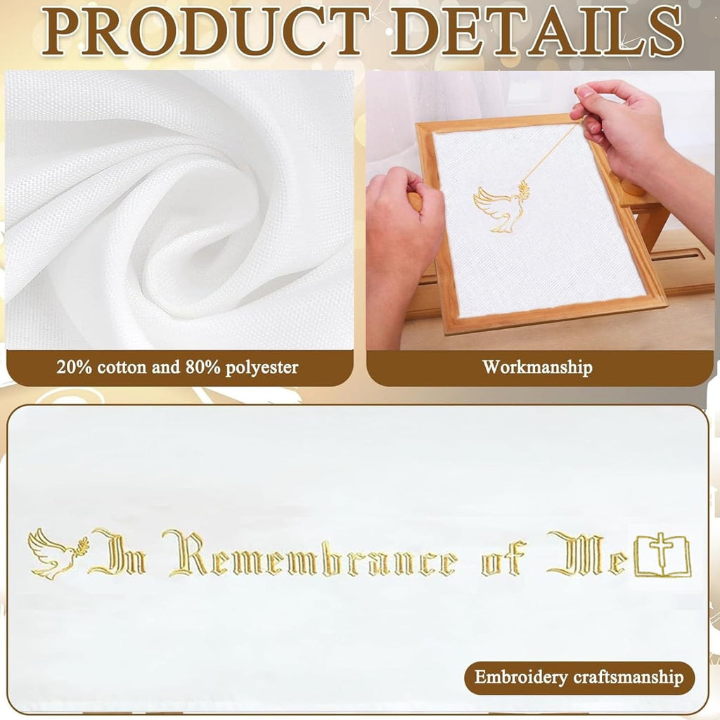 Large In Remembrance of Me Gold Thread Embroidery Altar Frontal Holy Communion Table Cloth Cover 96x52Inch White
