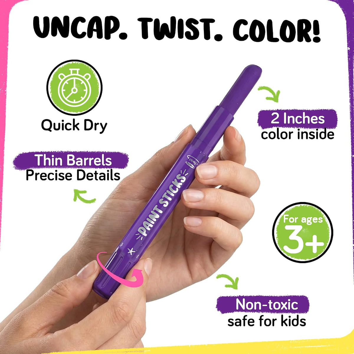 24 Thin Washable Paint Sticks for Kids, Painting Crayons w/Coloring Book