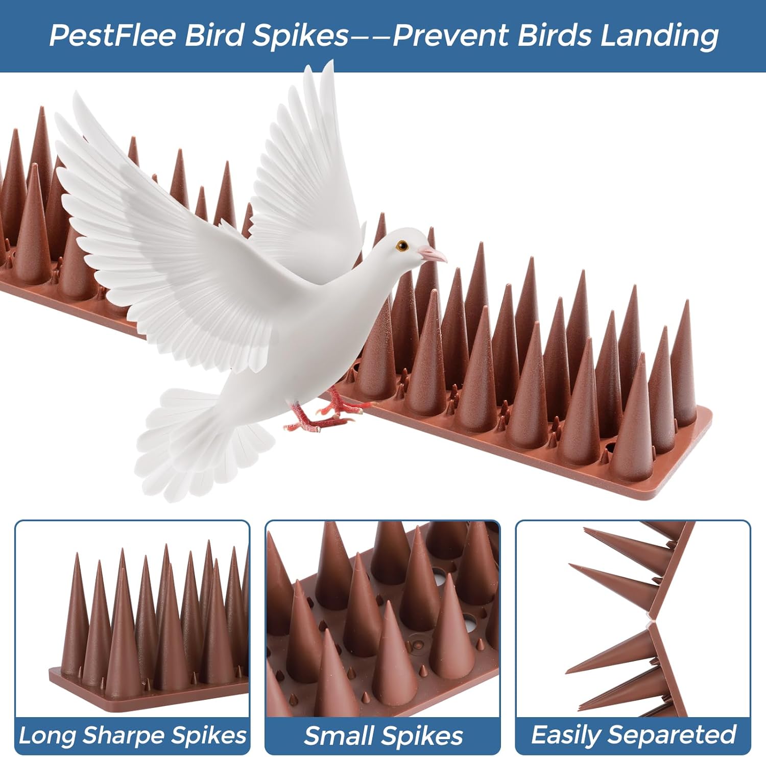 Bird Spikes, 20 Pack Pigeon Cat Squirrel Raccoon Animal Deterrent Spikes Anti-Climb for Outside Anti-Animal Defender