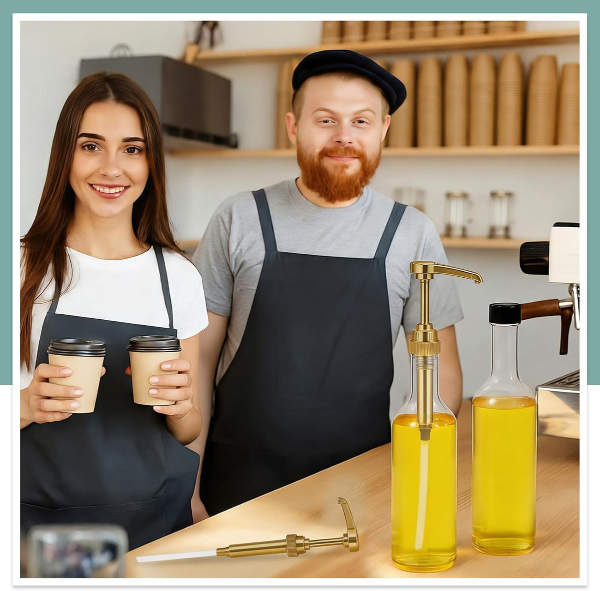 12 Pcs 25 oz Plastic Syrup Bottles with Pump Syrup Dispenser, Gold