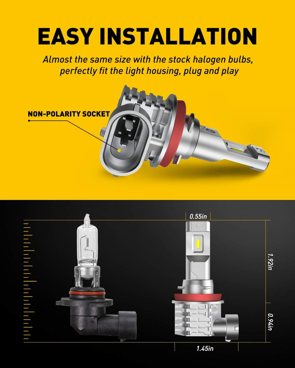 H11 H8 LED Fog Light Bulb Fanless, 40W 6000LM High Brightness, 6500K Cool White, CSP LED Chips, H16 H11 H8 Fog Bulbs