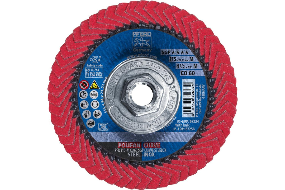 PFERD Tools POLIFAN-Curve Ceramic Oxide Flap Disc, 4-1/2"x 5/8-11, 60 Grit