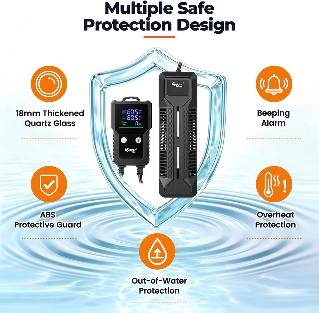 Submersible Aquarium Heater 300W with Smart Inverter Technology, External Digital Controller Adjustable Temperature