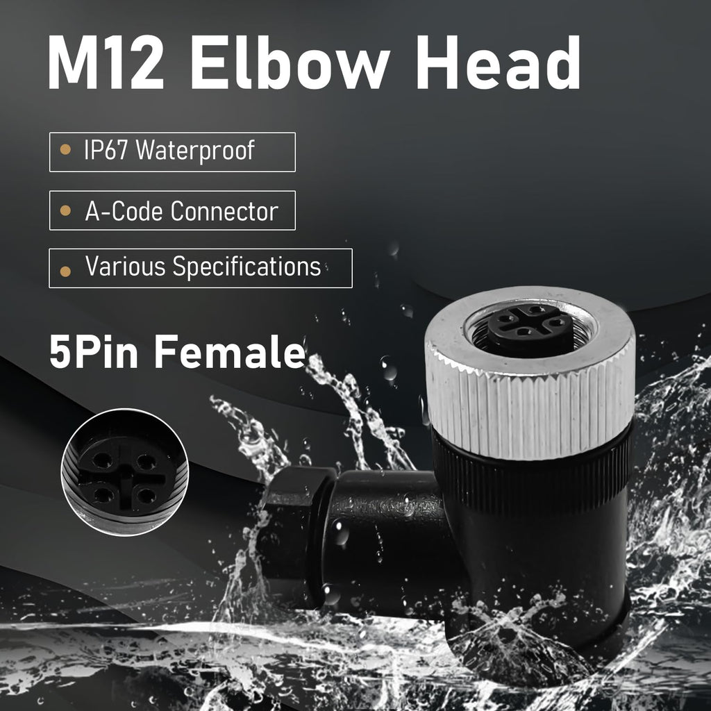 10Pcs M12 5Pin Female Industrial Aviation Connector (A-Code) Waterproof, Sensor Socket Field-Assemblable 12mm Circular Socket Panels Adapter IP67 Right Angel