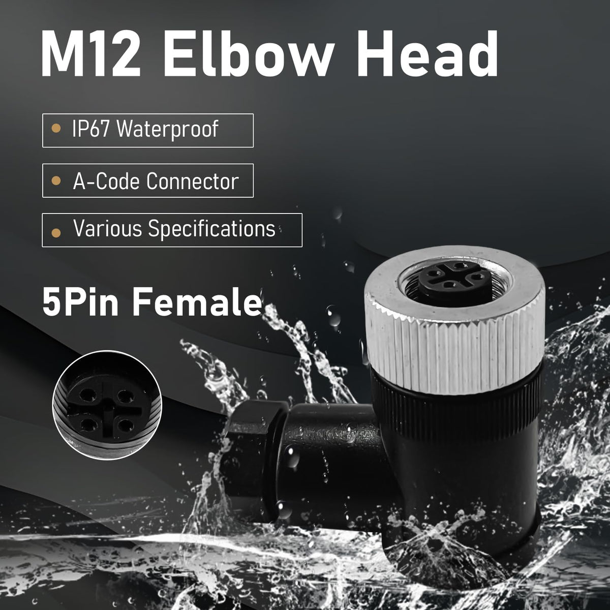 10Pcs M12 5Pin Female Industrial Aviation Connector (A-Code) Waterproof, Sensor Socket Field-Assemblable 12mm Circular Socket Panels Adapter IP67 Right Angel