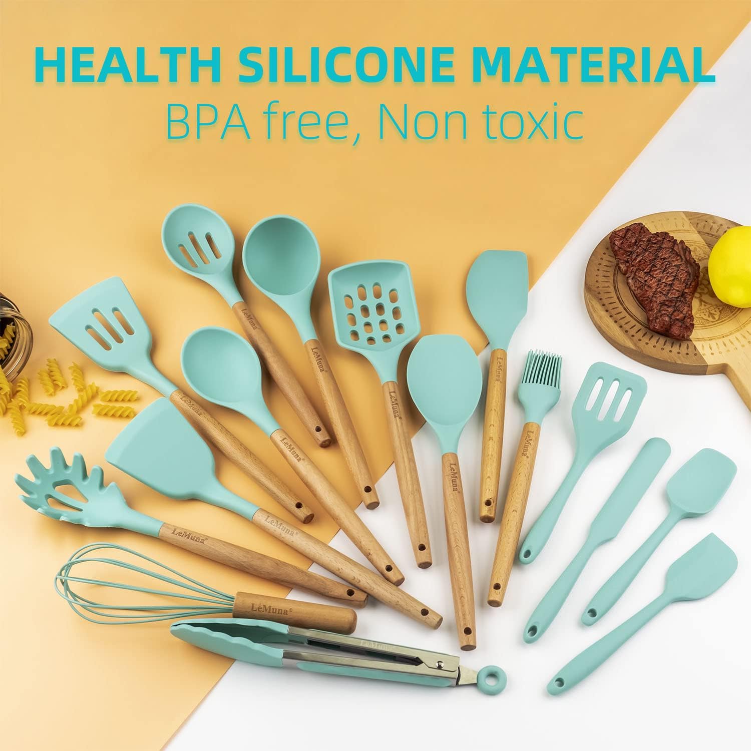 Cooking Utensils Set, 18pcs Kitchen Silicone Utensils, Heat Resistant Non Toxic & BPA-Free with Holder & Wooden