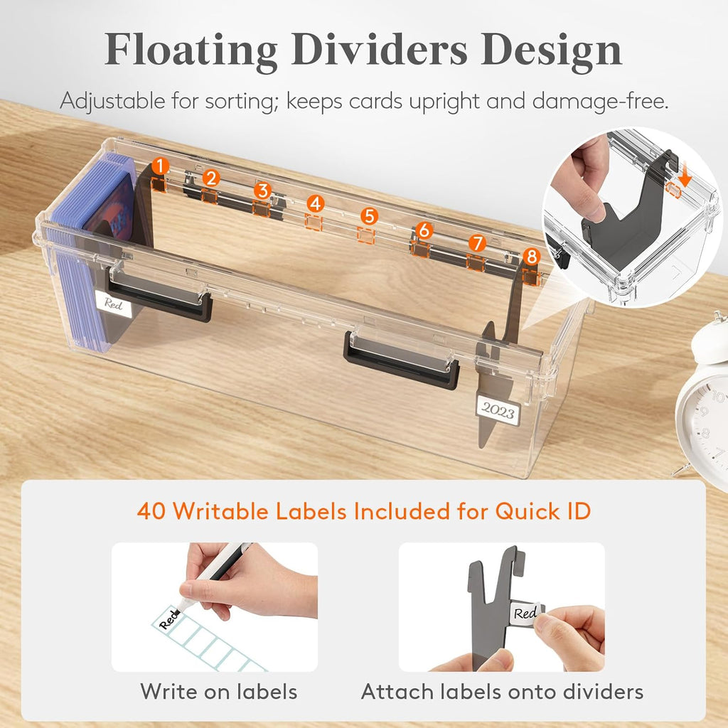 Trading Card Storage Box with Handle, Fit for Toploader, 2 Pcs | Stackable Reinforced Latch Case with 8 Adjustable