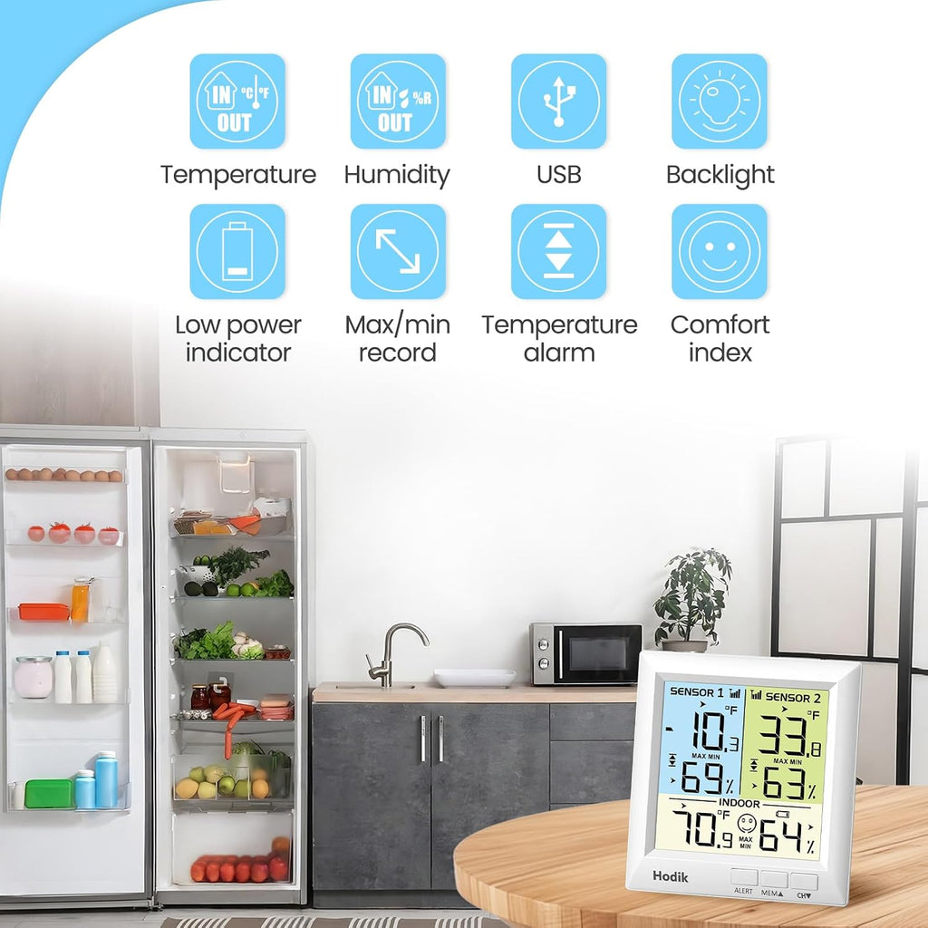 Wireless Fridge Freezer Thermometer with Alarm, 330FT Sensor